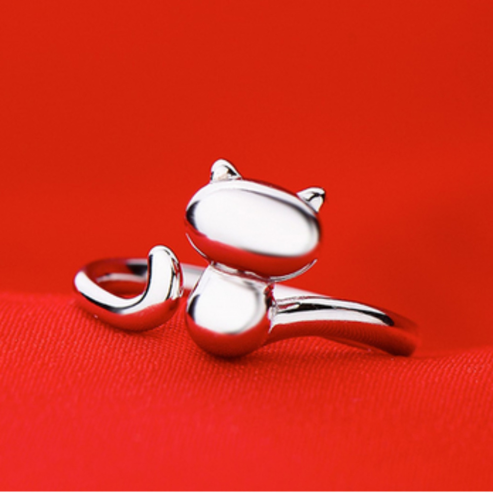 🍒 SILVER CAT 🐱 Tail Open Ring 💍 - Picture 2 of 5